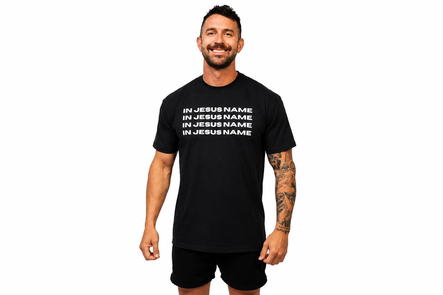 In Jesus Name T - 4 Bars Mens T-Shirt front view