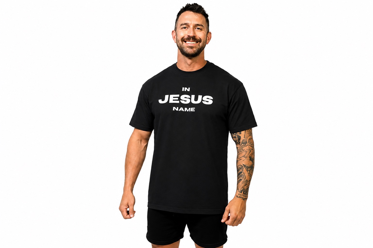 In Jesus Name T - Big Letter Mens T-Shirt front view