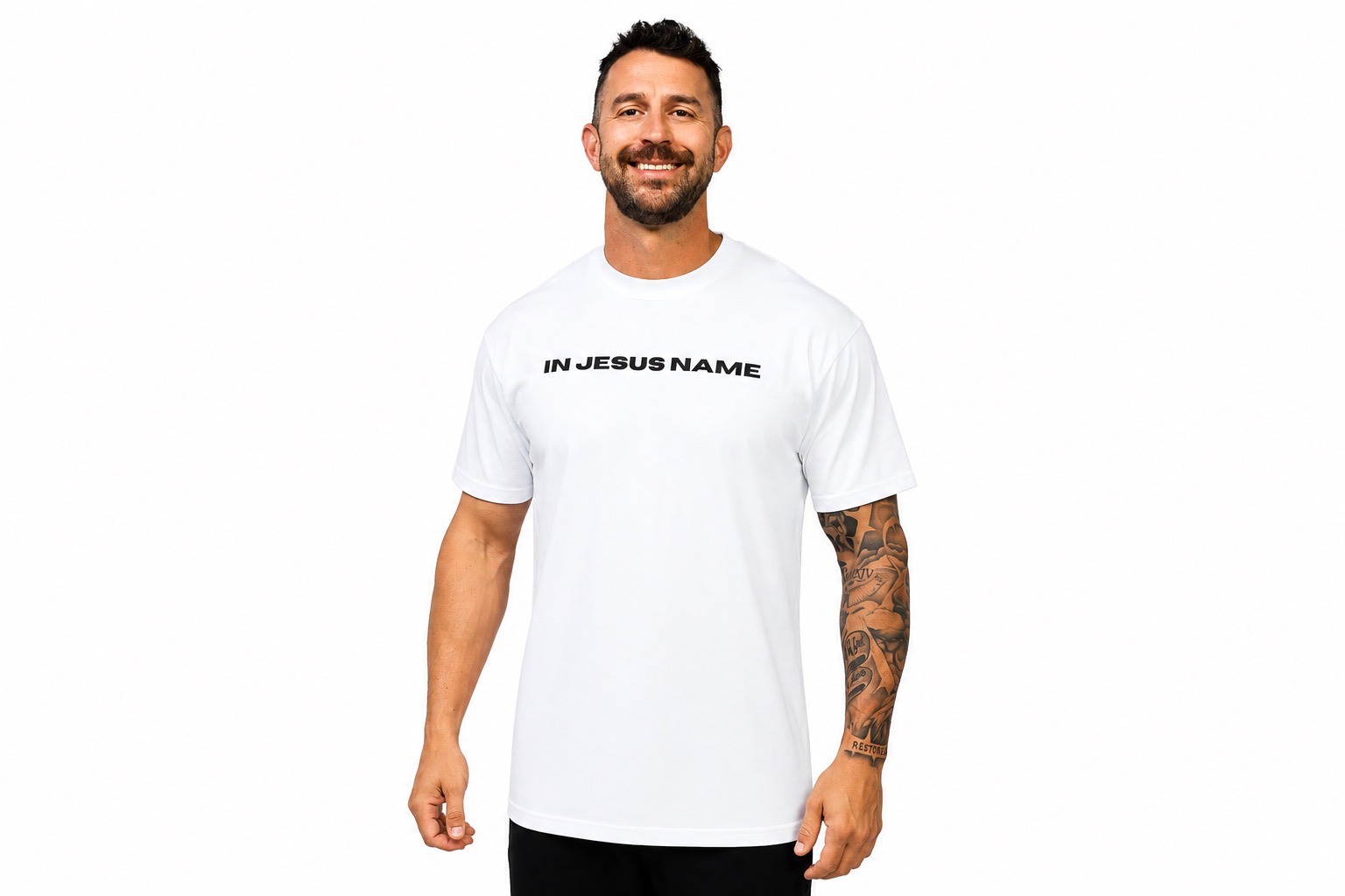 In Jesus Name T - Small Letter Mens T-Shirt front view